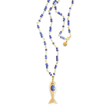 Load image into Gallery viewer, Necklace goldie lucky fish blue