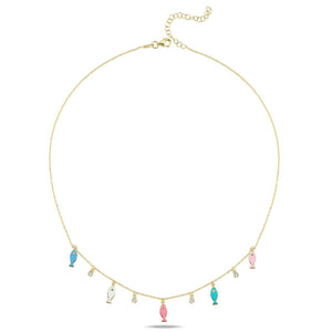 Mini lucky five fish color necklace