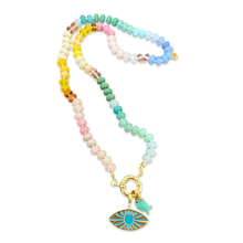 Load image into Gallery viewer, Long beads charms eye necklace turquoise