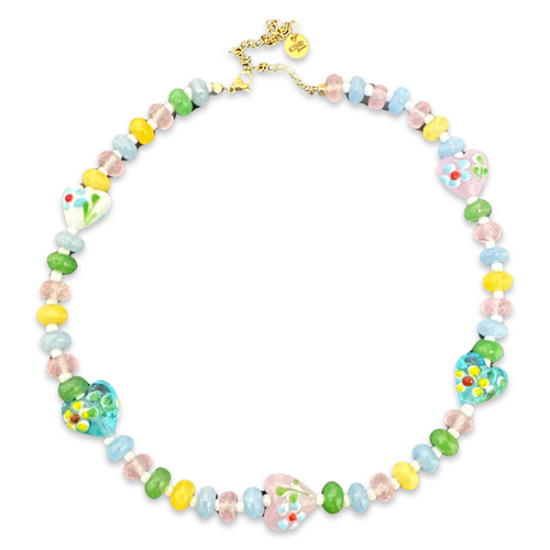 Pastel flowers beads necklace