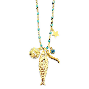 Necklace fish lucky charms turquoise