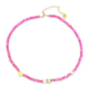 Lucky fish beads necklace fuxia