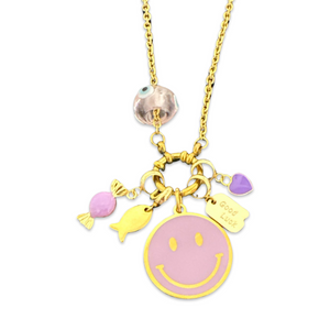 Necklace lucky charms SMILE purple