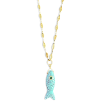 Load image into Gallery viewer, Sorrento long fish necklace turquoise
