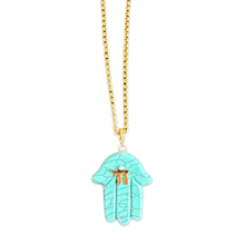 Load image into Gallery viewer, Lucky Hamsa חי necklace turquoise