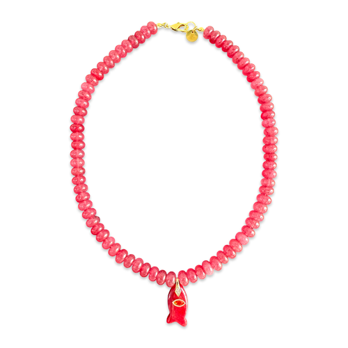 Short beads necklace with lucky fish red