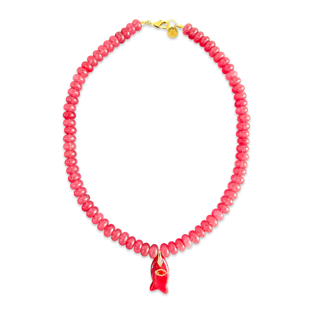 Short beads necklace with lucky fish red