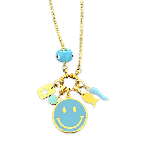 Necklace lucky charms SMILE blue
