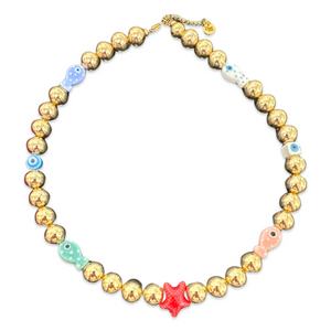 Lucky fish gold beads necklace