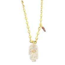 Load image into Gallery viewer, Necklace lucky hamsa pink quartz