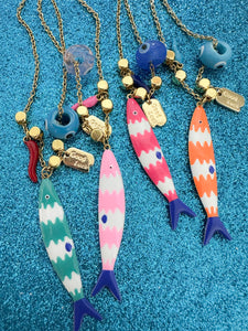 Sardine lucky fish Necklace pink