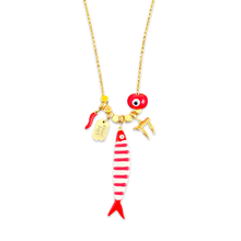 Load image into Gallery viewer, Sardine lucky fish Necklace red