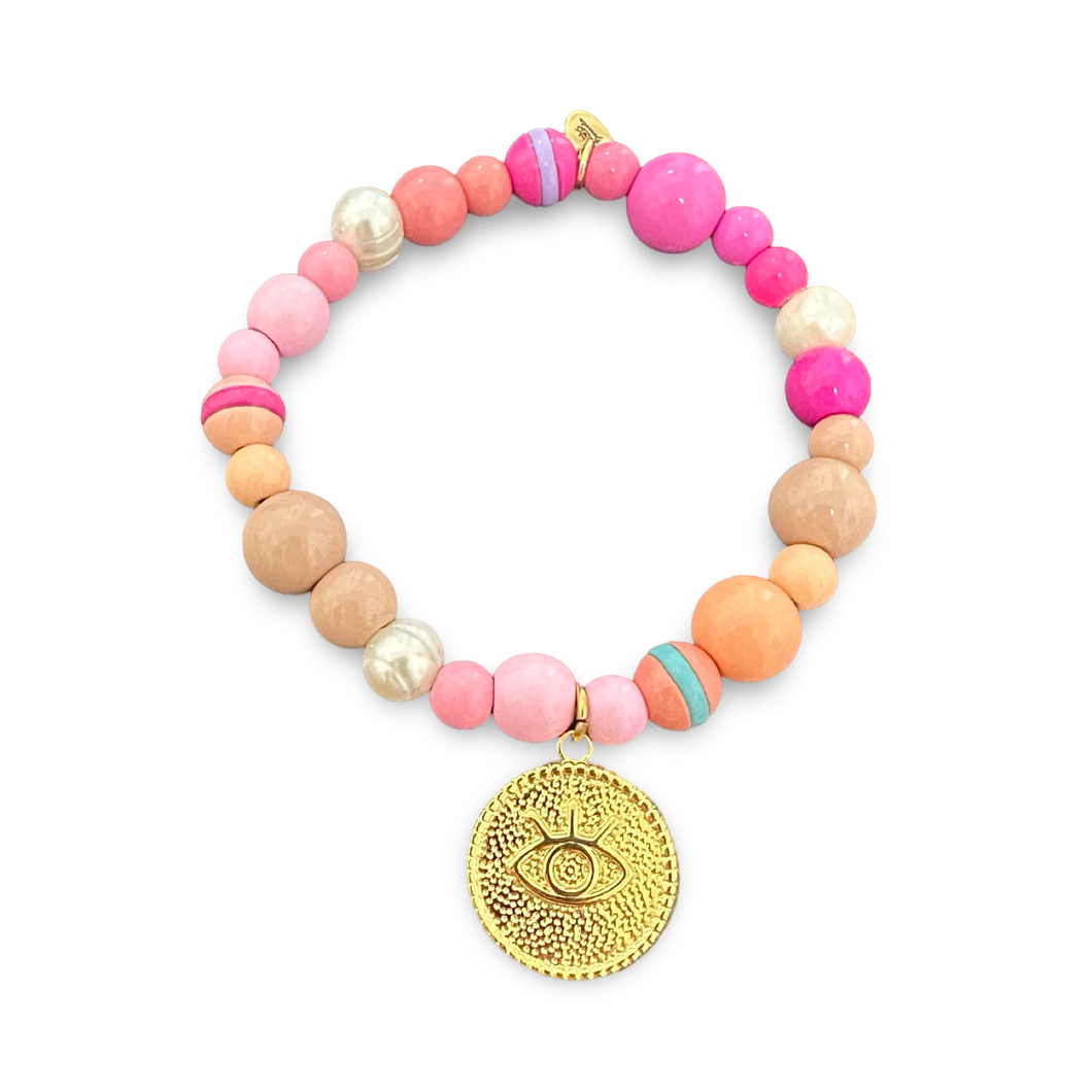 Colorful beads bracelet eye pink