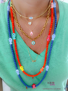 Lucky fish beads long necklace blues