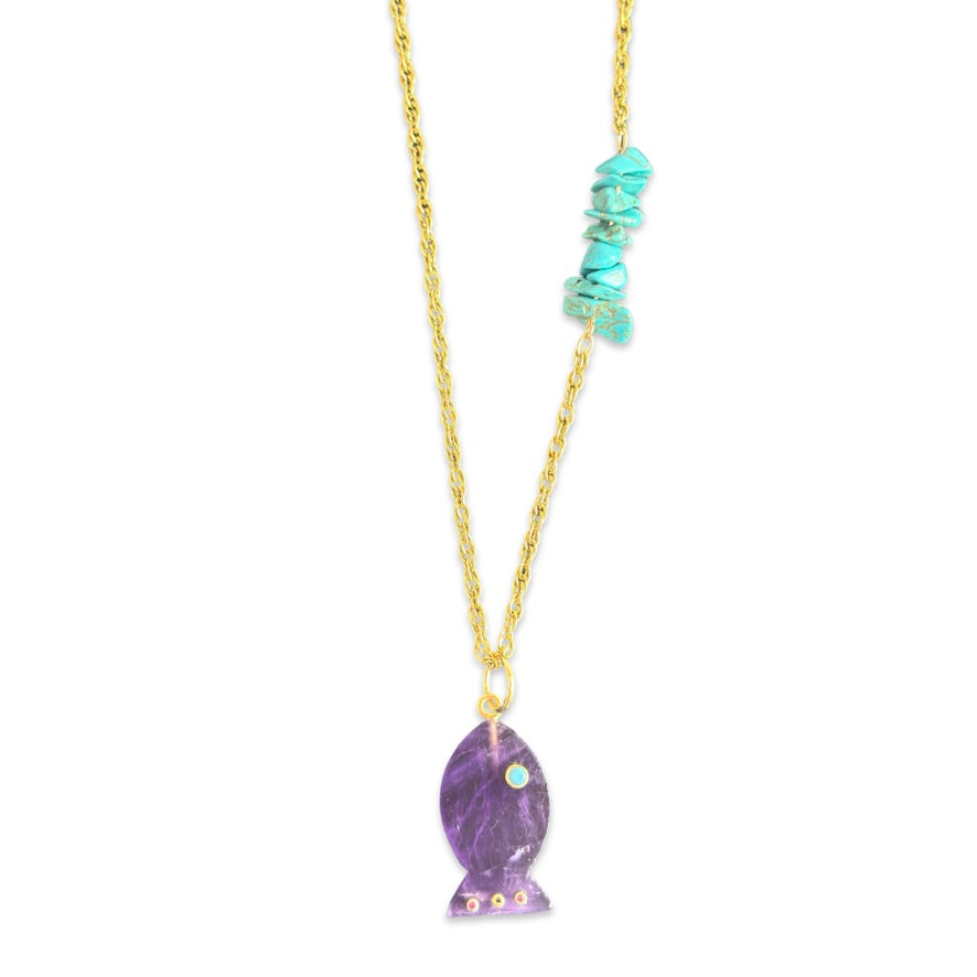 Amalfi lucky fish necklace amethyst