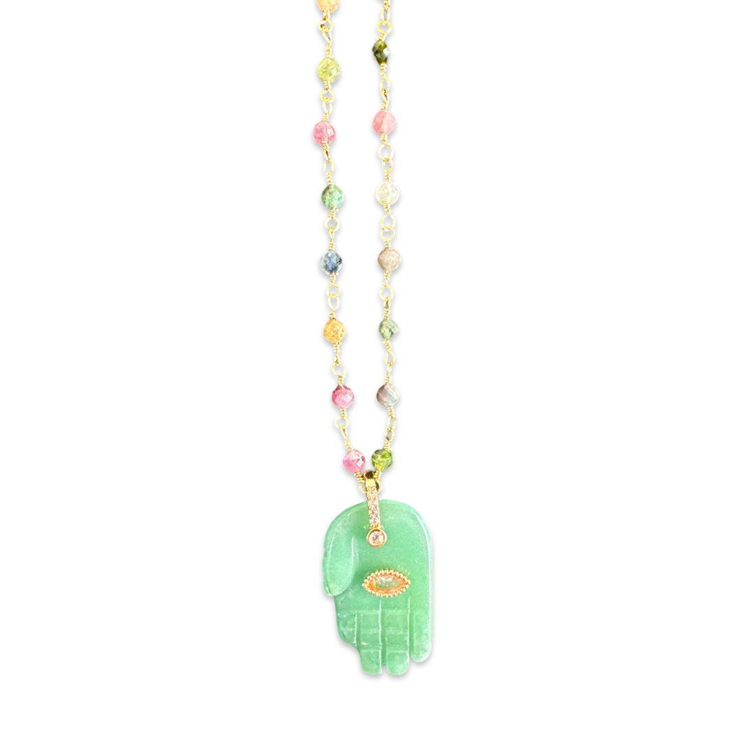 Necklace lucky hamsa green