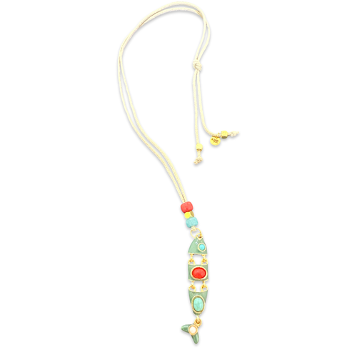 Lucky cabochon fish necklace green