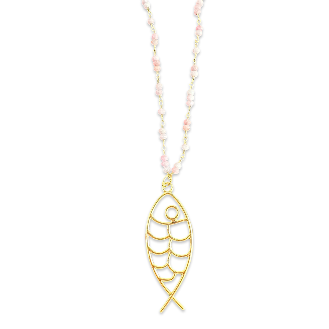Lucky giant fish beads necklace pink