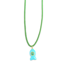 Load image into Gallery viewer, Capri fish lace necklace small turquoise green