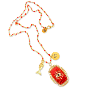 Necklace mixed lucky charms red