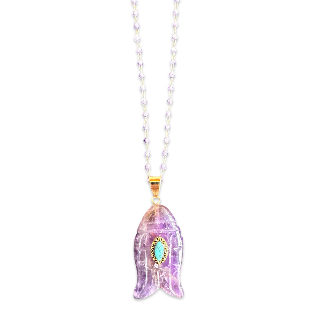 Necklace lucky fish purple