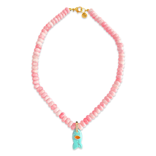 Short beads necklace with lucky fish rose turquoise