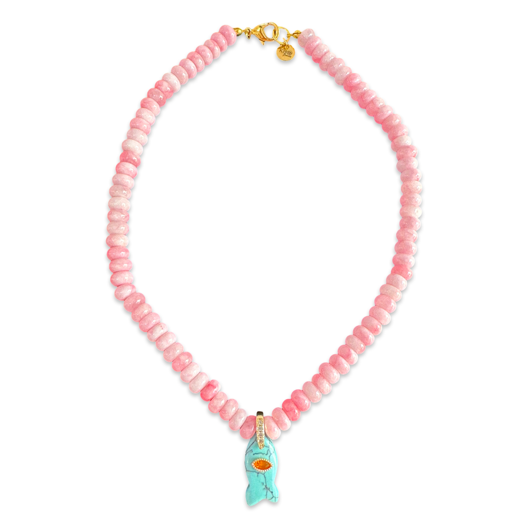 Short beads necklace with lucky fish rose turquoise
