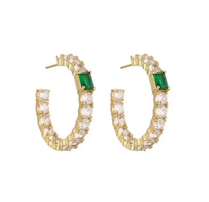 Luxury emerald hoops earrings gold