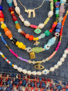 Rainbow beads lucky Eyes chocker