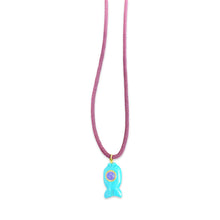 Load image into Gallery viewer, Capri fish lace necklace small turquoise amethyst