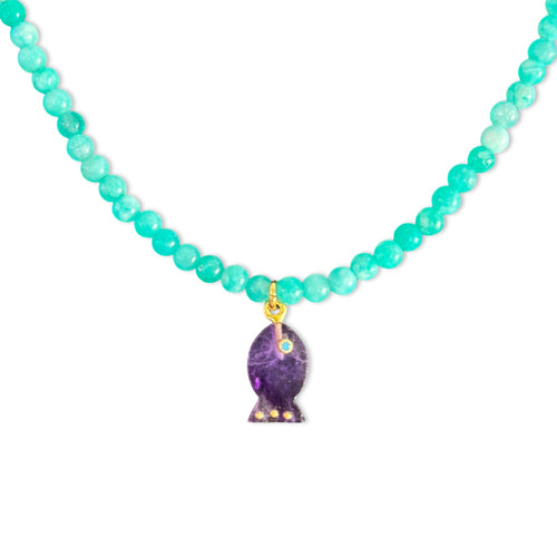 Amalfi lucky fish necklace amethyst beads
