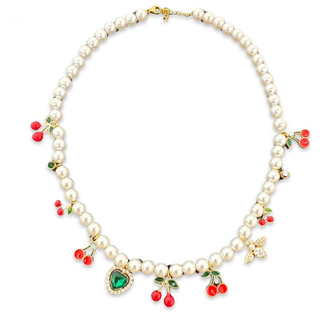 Summer pearls cherry beads necklace