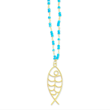 Load image into Gallery viewer, Lucky giant fish beads necklace turquoise