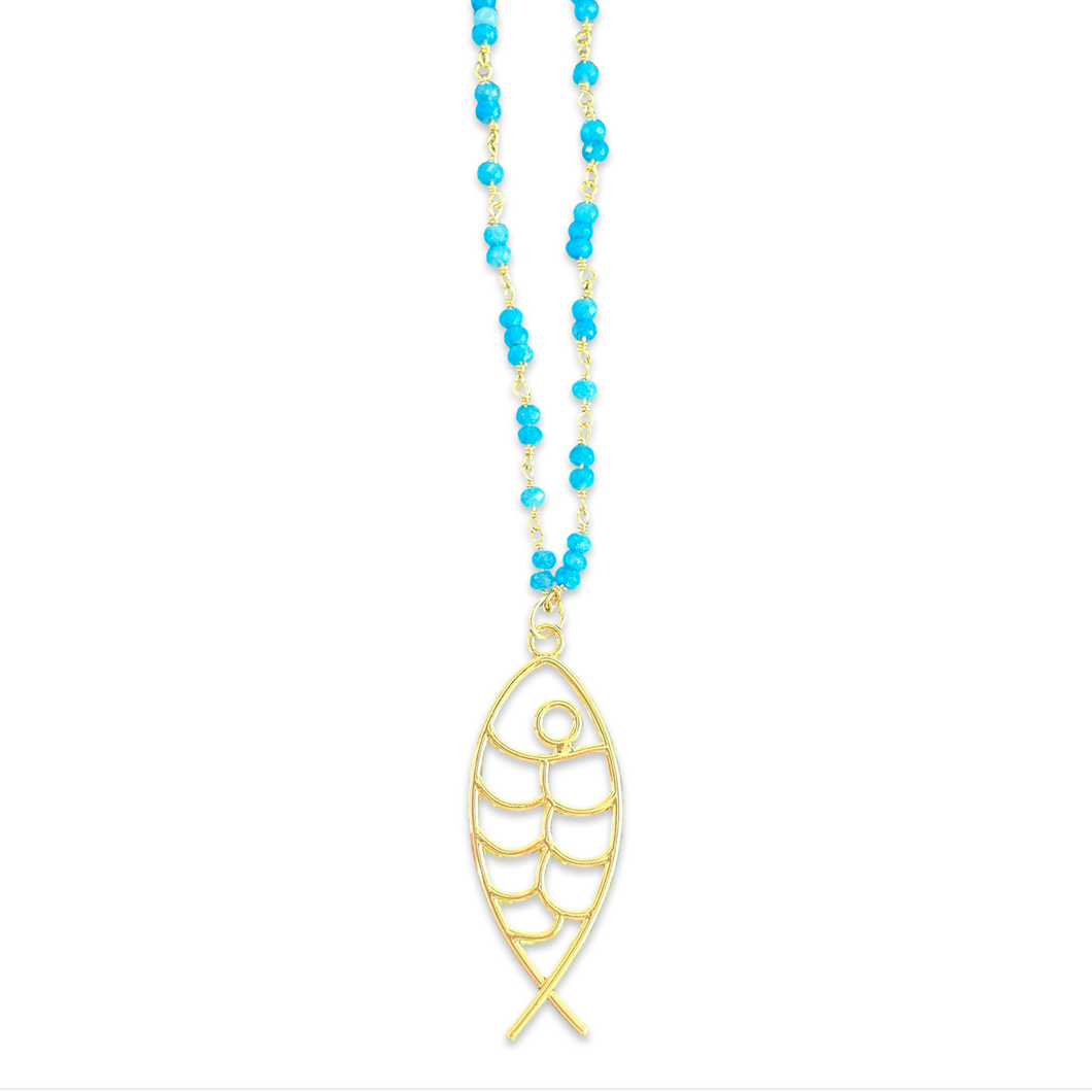 Lucky giant fish beads necklace turquoise