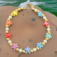 Load image into Gallery viewer, Star fish necklace pearls gold