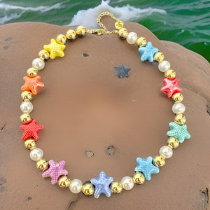 Star fish necklace pearls gold