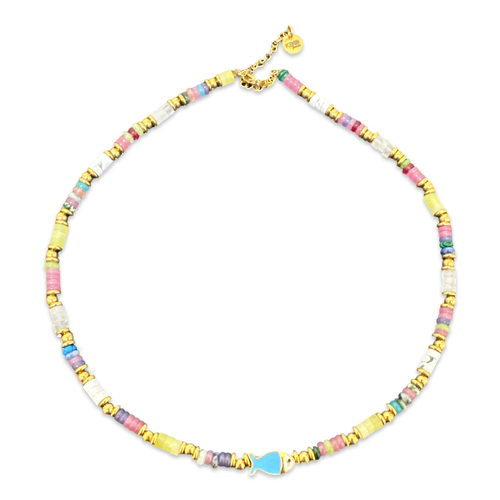 Lucky fish natural beads necklace blue