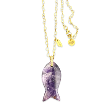 Load image into Gallery viewer, Necklace lucky fish stone amethyst