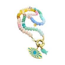 Load image into Gallery viewer, Long beads charms eye necklace turquoise