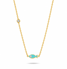 Load image into Gallery viewer, Lucky mini fish necklace turquoise