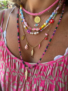 Lucky fish beads necklace pink rainbow