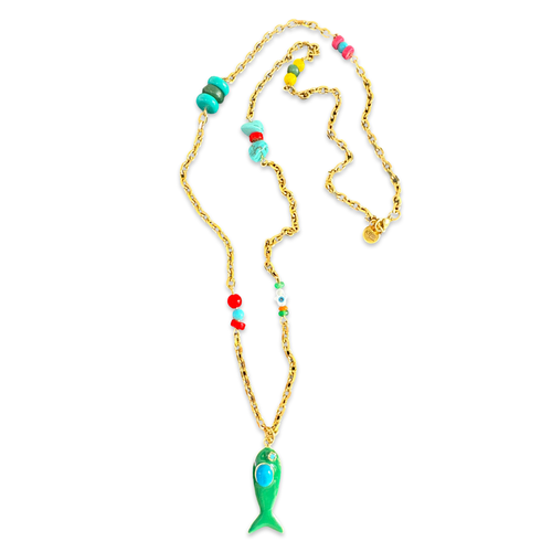 Amalfi lucky fish necklace green