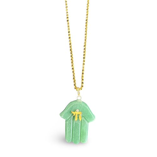 Lucky Hamsa חי necklace green