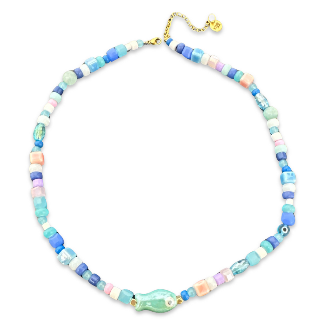 Lucky fish beads necklace blue