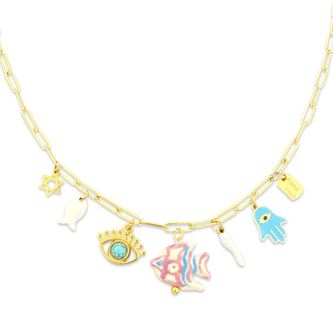 Necklace lucky charms fish white