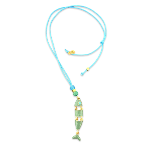 Lucky cabochon fish necklace turquoise