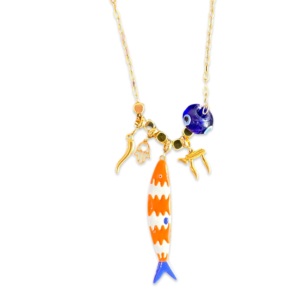 Sardine lucky fish Necklace orange