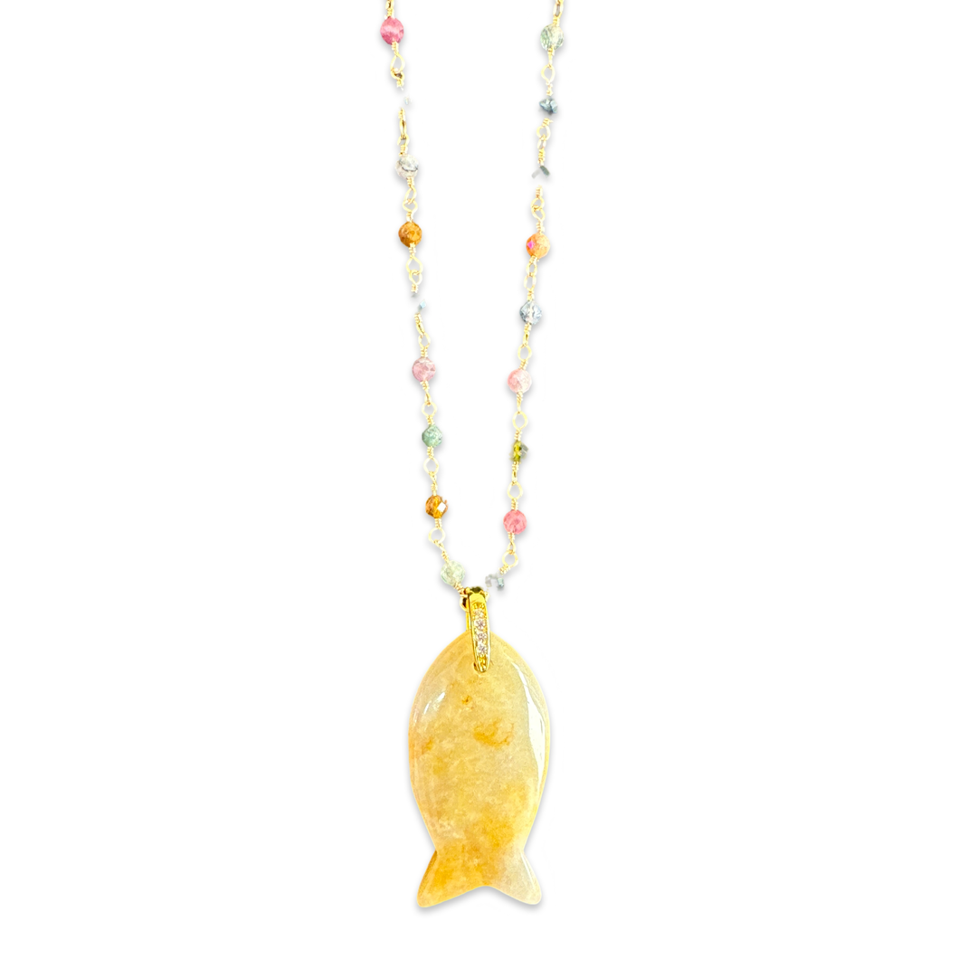 Necklace lucky fish stone yellow