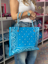 Load image into Gallery viewer, Bandana book bag turquoise blue