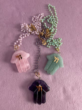 Load image into Gallery viewer, Necklace lucky hamsa חי pink quartz